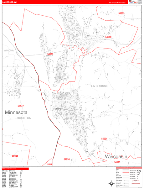 La Crosse Zip Code Wall Map